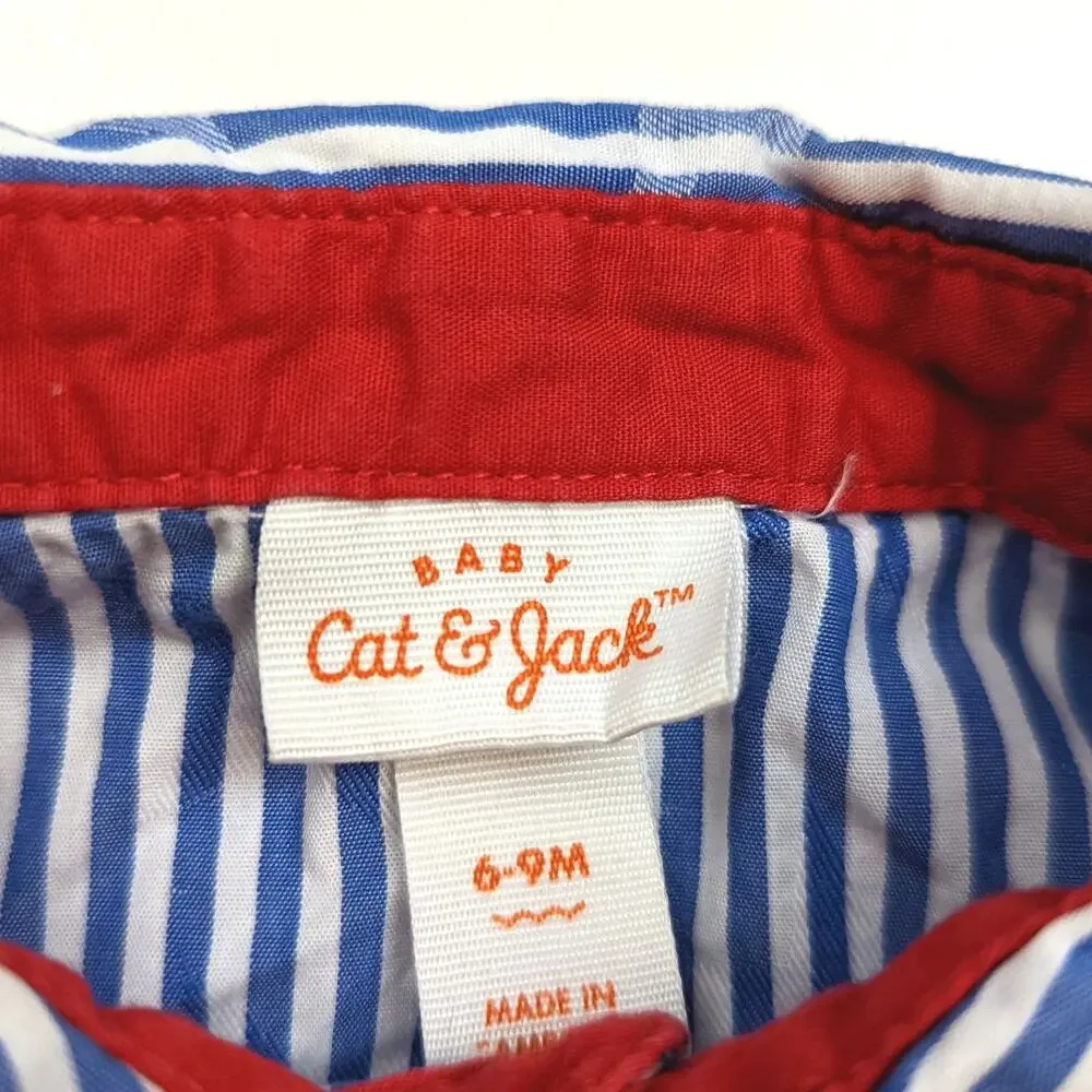 Cat & Jack Romper Outfit Baby Boys Sz 6-9m Fourth of July Patriotic Stripe Polo